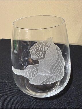 Lorraine (Lori) Coyle Etched Tiger Luigi Bormioli Crystal Stemless Wine Glass